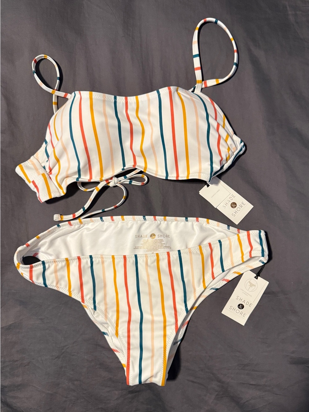 Shade & Shore White Multi-Stripe Bikini Set- Size 34A and Medium. BNWT